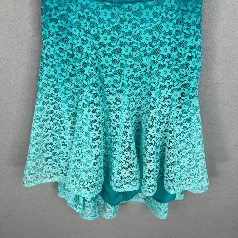Betsey Johnson Halter Dress Womens 4 Teal Floral Lace Ombre High Low Party Prom - Picture 3 of 11